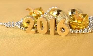 2016 yıl altın rakamlar ve altın Noel süsleri