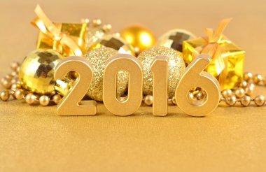 2016 yıl altın rakamlar ve altın Noel süsleri