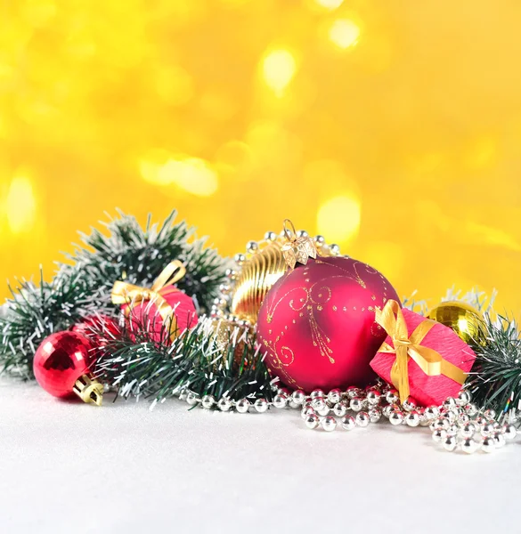 Christmas decorations on a golden background Stock Photo