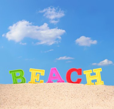 Bir plaj kum Beach harfler