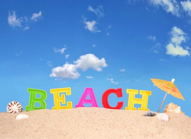 Bir plaj kum Beach harfler
