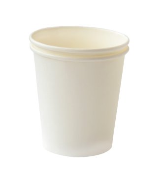 Beyaz arka plan (kırpma yolu üzerinde izole boş beyaz kağıt bardak)