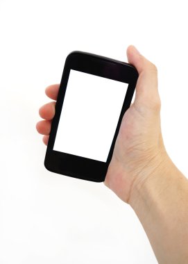 İzole edilmiş kadın eli beyaz ekranlı bir telefon tutuyor.