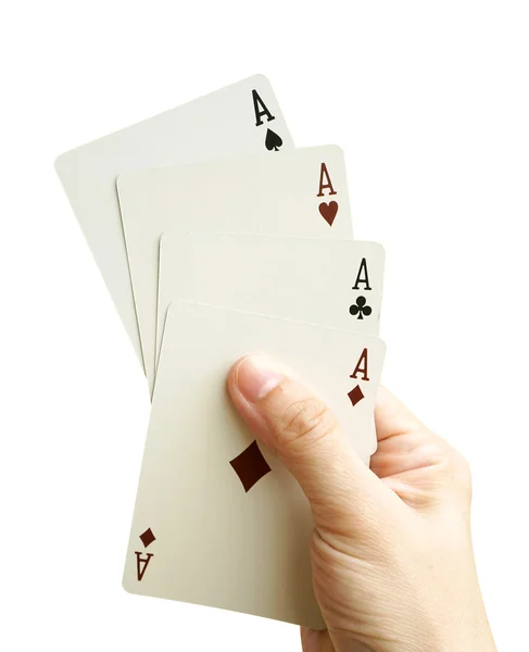 Hand Holding Four Aces On White Background — Stock Photo, Image