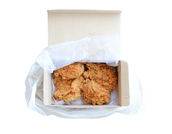 Fried chicken in box, isolated on white. (clipping path) — Stock Photo, Image