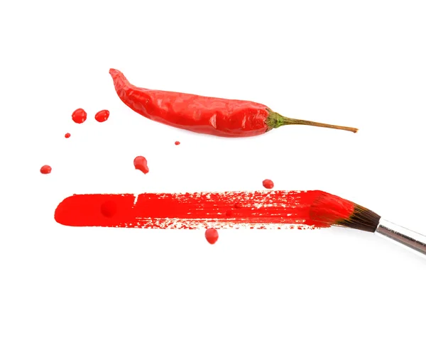 Peperoncino di colore rosso dipinto su sfondo bianco, con pennello . — Foto Stock