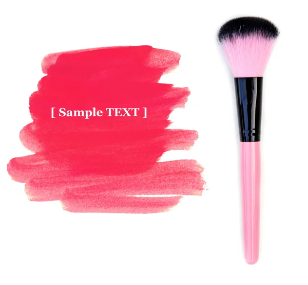 Make up brush isolate on white with paint pink for your text (sample text) — Stock Photo, Image