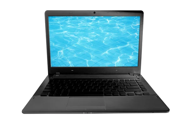 Modern bilgisayar ve ekran suya izole üzerinde beyaz arka plan görüntülemek — Stok fotoğraf