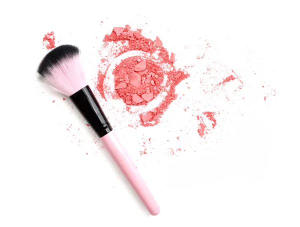 Multi färgade pulver ögonskugga på en pensel, skönhet verktyg blusher — Stockfoto