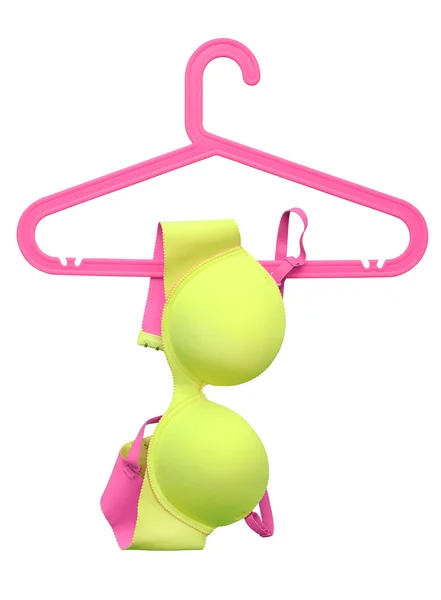 Summer concept, yellow bra on coat hanger on white (clipping path) — Stock Photo, Image