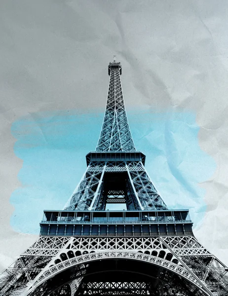 Paris, Eiffel tower on paper texture in black and white. — Stock Photo, Image