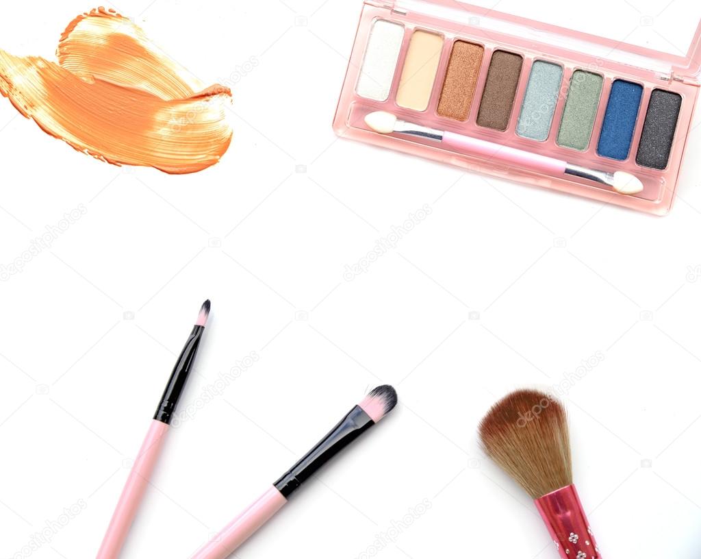 Cosmetics And Makeup Tools For Professional Make A Top View On A