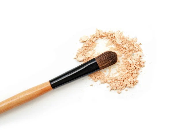 Face powder and brush on white background — Stock Photo, Image