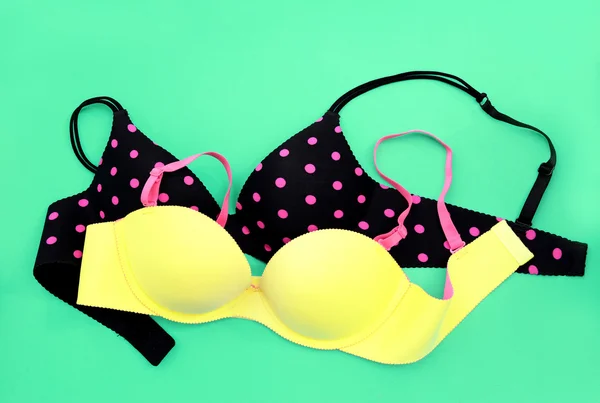 Summer concept, bra on on blue background. (Pop art style) — Stock Photo, Image