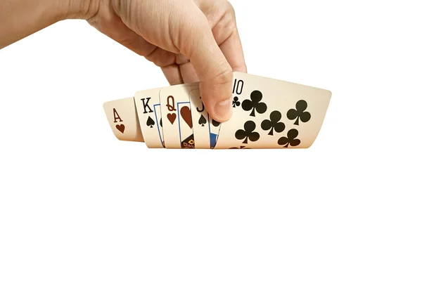 Hand with playing cards, isolate on white background — Stock Photo, Image