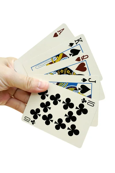 Hand with playing cards, isolated on white — Stock Photo, Image