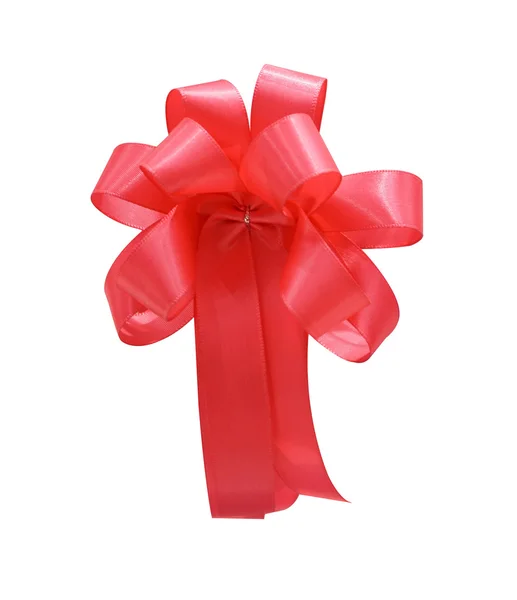 Pink ribbon with bow, isolated on white — Stock Photo, Image