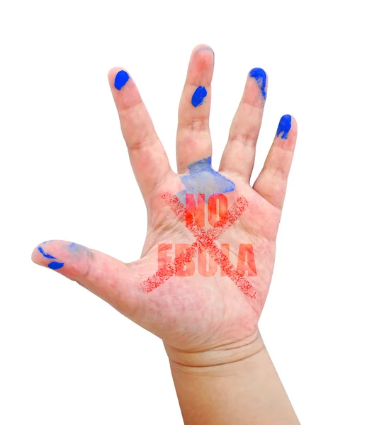 Los niños mano con palabra NO EBOLA aislar sobre fondo blanco — Foto de Stock
