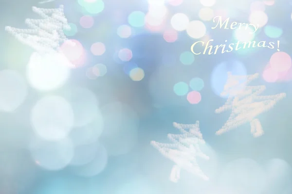 Merry Christmas greeting card, abstract festive background, blue blur bokeh. — Stock Photo, Image