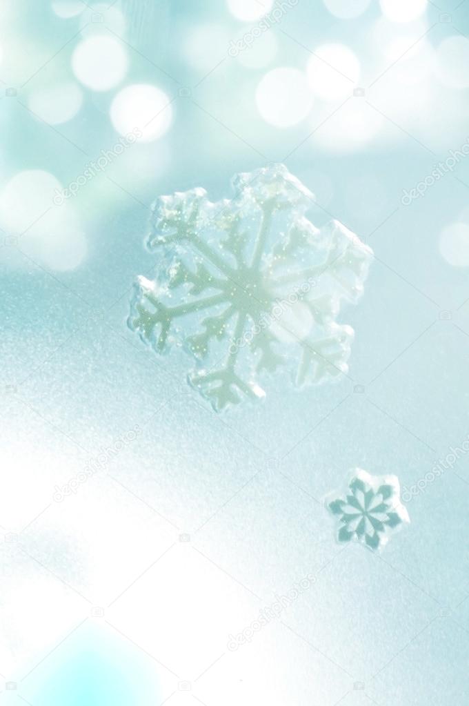 Winter Holiday Snow Background, Blue Bokeh.