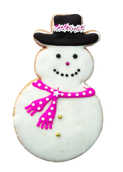 Dovolenou sněhulák perník muž Cookie izolovaných na bílém pozadí — Stock fotografie
