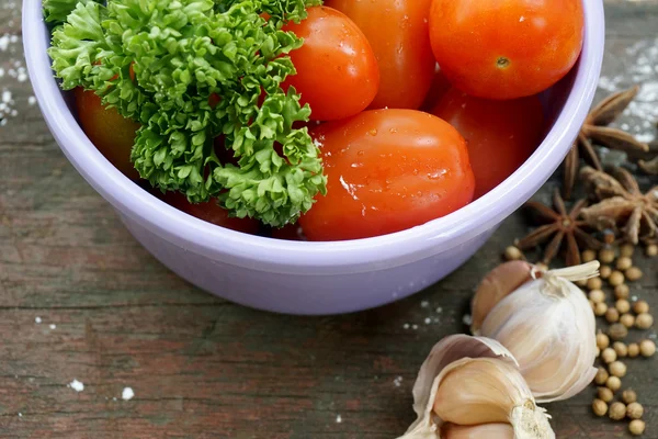 Food ingredients on the kitchen table — Stock Photo, Image