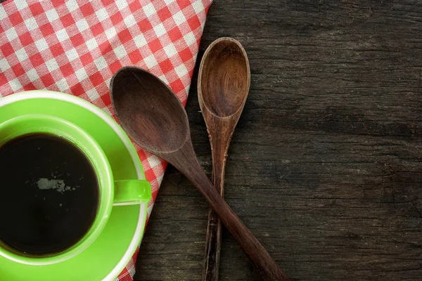 Cup of coffee on vintage wood. Top view. — Stock Photo, Image