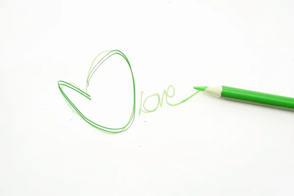 Coração desenhado com lápis (amor verde ) — Fotografia de Stock