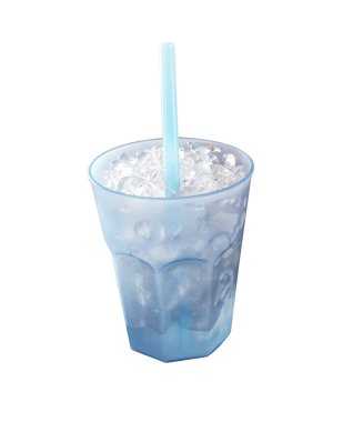 Beyaz arka plan üzerinde plastik kap içinde buz