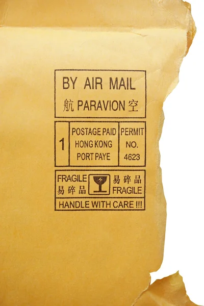 Contadores de correio, selos de borracha, etiquetas de correio em rasgos fundo de papel — Fotografia de Stock