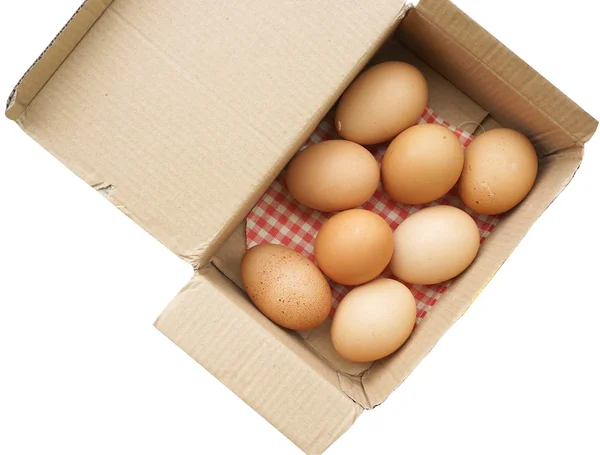 Huevos en caja aislados en blanco (con ruta de recorte ) — Foto de Stock