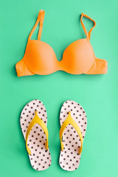 Summer Bikini Concept with Bikini and Flip Flop Sandals — Stock Photo, Image