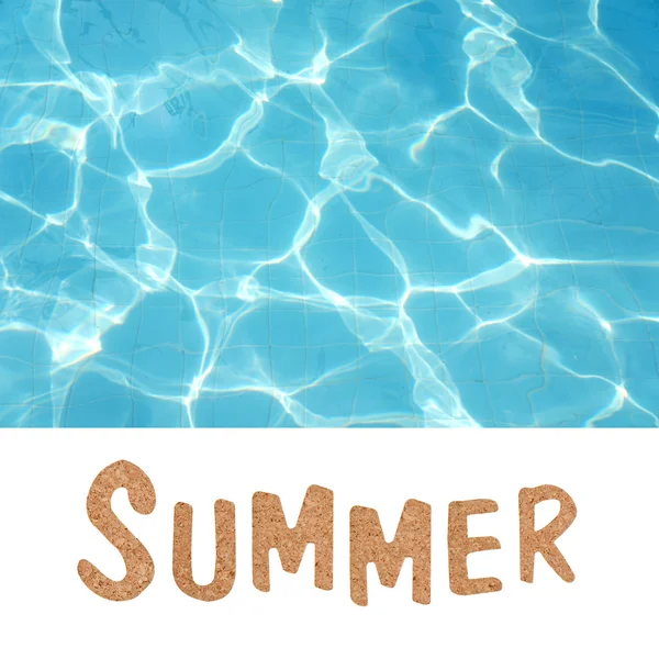 Summer written in letters cut out and swimming pool for background