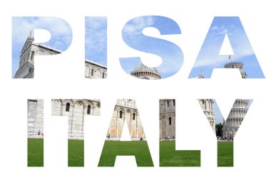Fotoğraf kolaj harfler yalın Kulesi arka plan ile Pisa İtalya