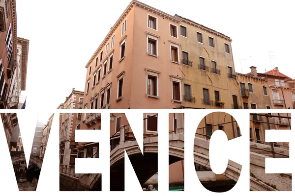 Vintage Toon met tekst als voorgrond vangebouwen Venetië. — Stockfoto