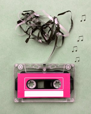 Vintage görünümlü manyetik teyp kaseti ses müzik şarkı Not darbe dışarı ile kayıt için