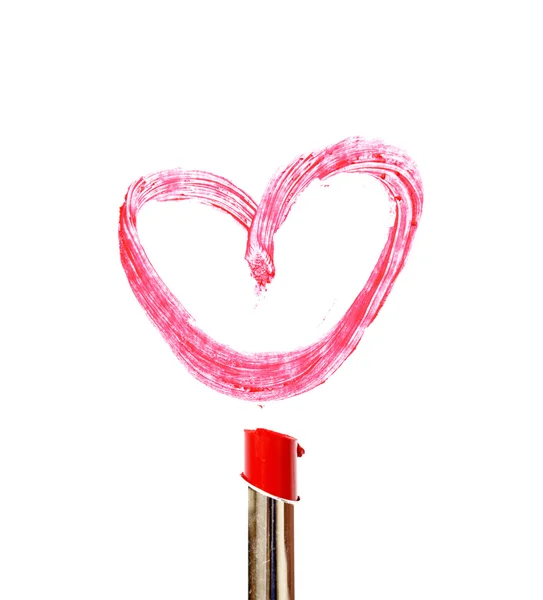 Lipstick draw heart shape on white background — Stock Photo, Image