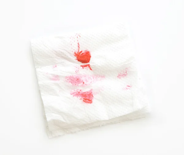 Lipstick mark on tissue paper on white — Φωτογραφία Αρχείου