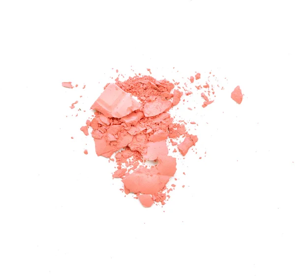 Guance e occhi truccati. Polvere cosmetica rosa su bianco — Foto Stock