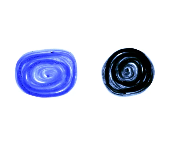 Satz Filzstift handgezeichnet schwarz und blau Kreis isoliert auf weiß — Stockfoto