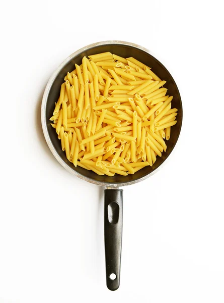 Pasta in pan isolate on white — Stock Photo, Image