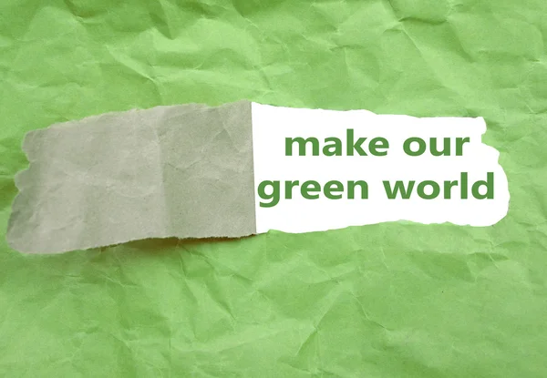 Green world concept on paper background (make our green world) — Stock Photo, Image