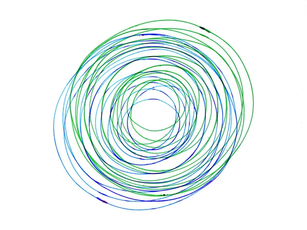 펜 손 그려진된 파란색과 녹색 원형 흰색 절연 — 스톡 사진