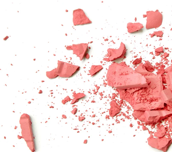 Make-up wangen en ogen. Roze cosmetische poeder op wit — Stockfoto