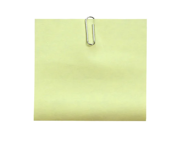 Note with a paper clip. Isolated on a white background (clipping path) — Stock Photo, Image