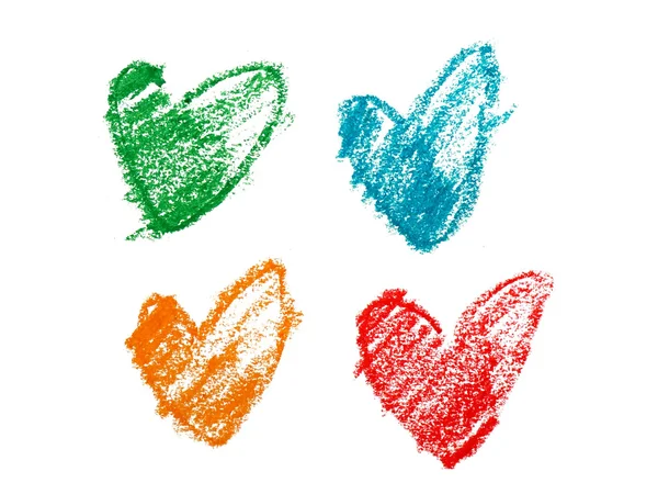 Varios colores de forma de boceto de corazones sobre fondo blanco —  Fotos de Stock