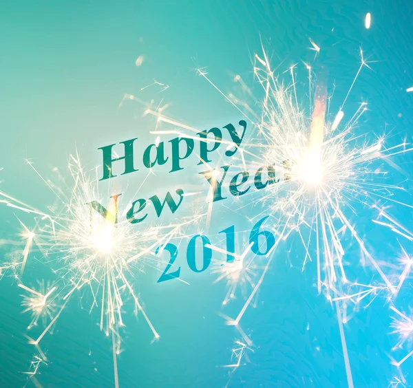 2016 New Year sparkler on blue. illustration — Stock Photo, Image