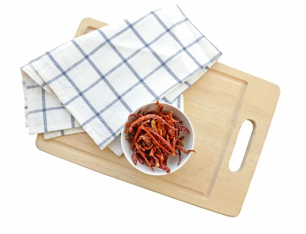 Chili on wooden plate isolate (clipping path) — Stock Photo, Image