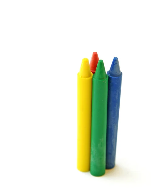 Wax crayons standing on white background — 图库照片
