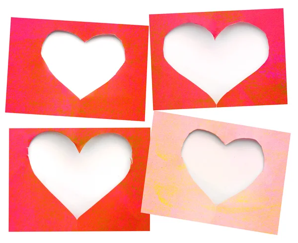 Grunge desgarrado fondo de papel rojo y rosa con agujero de corazones — Foto de Stock